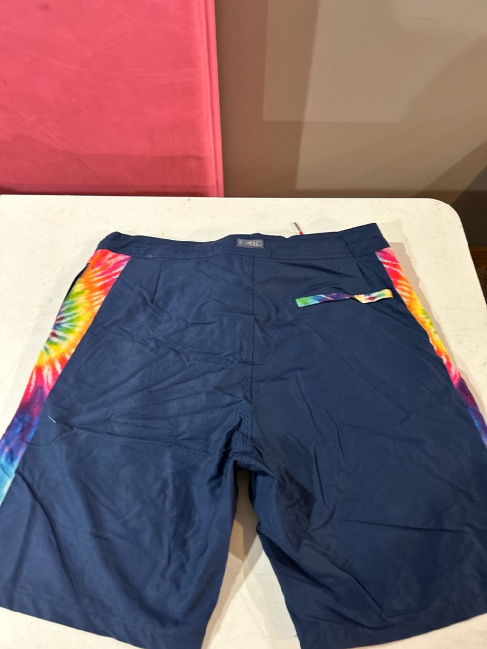 Men's Navy Swim Board Shorts with Rainbow Tie-Dye Side Panels Grateful Dead - Picture 3 of 3
